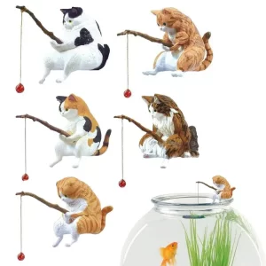 Cute Cat Fishing Resin Statue Hand-painted Cat Fishing Sculpture Ornaments Cartoon Fish Tank Pendant For Aquarium Home Decor